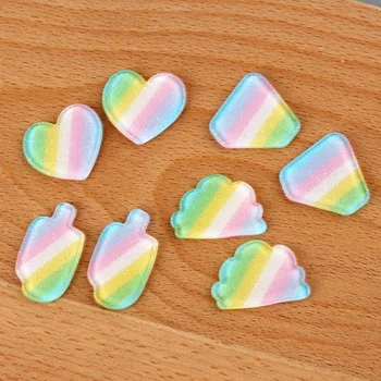 Novas Cores do arco-íris Glitter Cabuchão de Resina coração de Amor Creme de Gelo na Nuvem Triângulo Adesivo Patch Menina de Cabelo Jóias DIY 10pcs 23mm