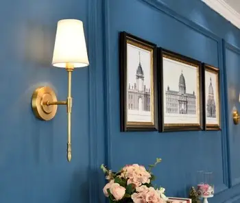 País da américa lâmpada de parede de cobre quarto lâmpada de cabeceira Europeia minimalista, sala de estar única cabeça de cobre lâmpada de parede