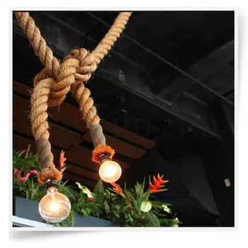 Personalidade criativa Corda luzes pingente + teto Preto placa vintage restaurante da lâmpada da sala de jantar pingente de lâmpadas de corda de cânhamo de luz