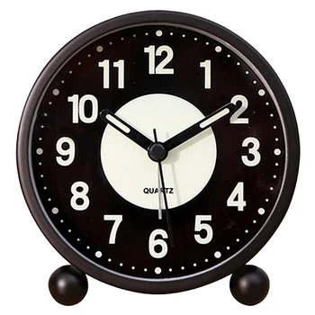 Relógio despertador Luminoso 4 inchRound Silêncio Analógico Relógio de Mesa de Não-Tique,Operado por Bateria com Alarme Alto para o Quarto