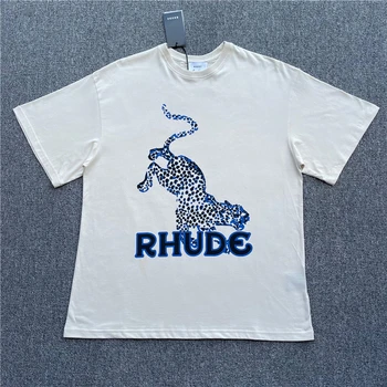 RHUDE SS22 LEOPARD T-shirt T-shirt 1:1 de Alta Qualidade RHUDE T-Shirt Tops Tee