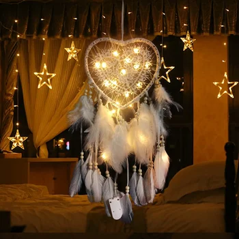 Romântico LED Apanhador de sonhos com Pena Dreamcatcher Luz da Noite em Casa-de-Cabeceira Pendurado na Parede de Casa de Festa Presente Com a Luz