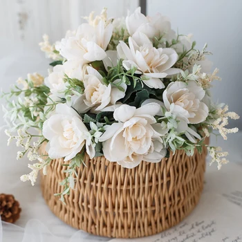 Rose Flores Artificiais de Alta Qualidade Verdadeiro Toque de Seda, Flores para a Decoração do Casamento de Orquídeas Buquê Falso Flor Festa de Natal Decoração