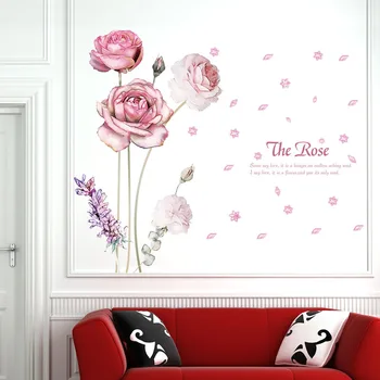 Rose Flores de Arte de Parede Decal Decoração Romântica Flor Adesivos de Parede Sala Quarto TV Sofá-Fundo Adesivos de Parede Mural