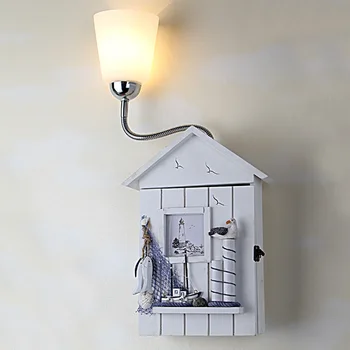 sala de crianças lâmpada de parede de Peixe de Madeira, casa, quarto de criança lâmpada de parede do Mediterrâneo cartoon corredor contratada