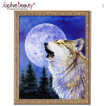 Sophie Beleza mosaico Novo Cheio de diamantes de Pintura, bordado de pérolas Celestes Wolf Moon Mulher de Sonho de ponto cruz completa estabelecidas casa de artes