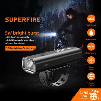 SUPERFIRE BL09 Luz de Moto Smart Ajustar à prova de chuva HeadlightHandlebar Lâmpada Dianteira de BTT Andava de Bicicleta USB Recarregável Lanterna de Segurança