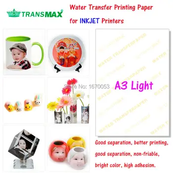 Transparente/Transparente e 20Sheets A3 Cor Branca A3 Jato de tinta lâmina de Água de Transferência do Decalque de Papel de Impressão