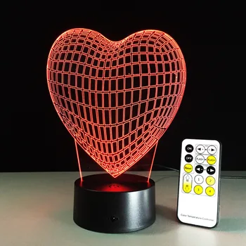 Um Coração para Estéreo 3D, Ilusão de Lâmpada de Acrílico AMOR lâmpada de Tabela noite Remoto USB, Interruptor do Toque De 7 de Alteração de Cor Sala de estar Decorativa Lâmpada