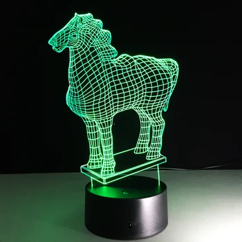 USB Novidade Presentes 7 Cores Mudando Animal Cavalo da Noite do Diodo emissor de Luzes de LED 3D de Mesa Candeeiro de Mesa como a Decoração Home