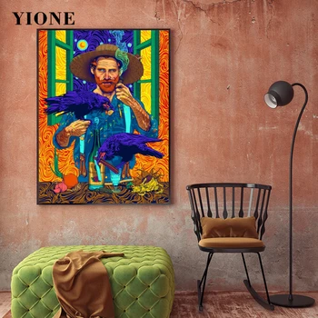 Van Gogh com Aves de Arte da Lona Cartaz Personalizado Figura Abstrata Pintura a Óleo Imprime Parede a Imagem para Sala de estar, Quarto, Casa, Decoração