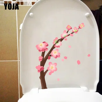 YOJA 18.1X21.9CM de desenhos animados de Flor de Cerejeira Ramo de casa de Banho Wc Adesivo de Casa, Decoração de Parede T1-1471